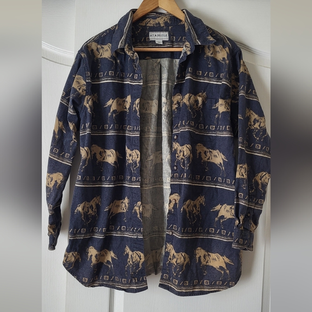 Bit & Bridle Horse Button Down Shirt L